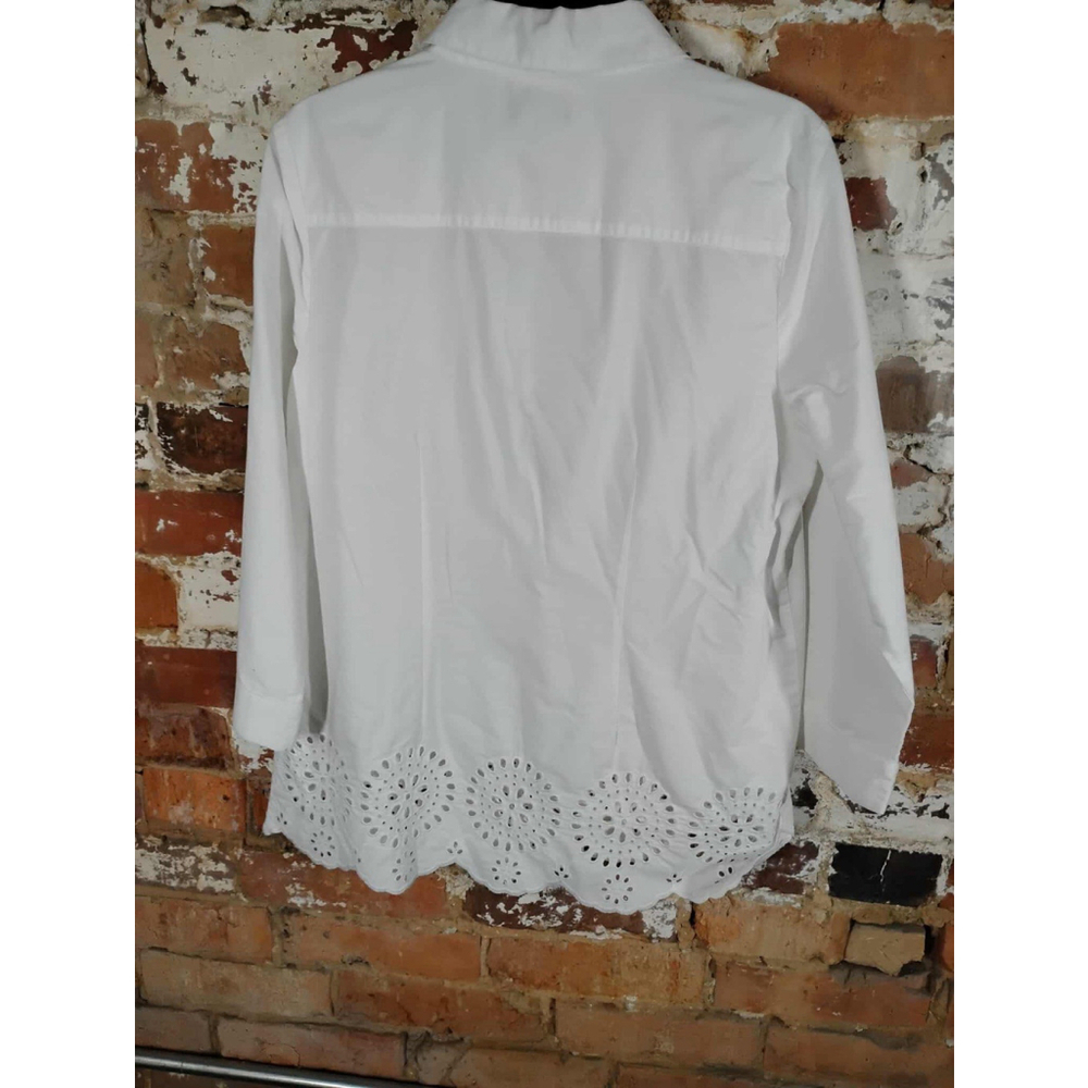 Talbots Top Womens White Cotton Eyelet Embroidered Scallop Hem Tunic - Picture 2 of 3